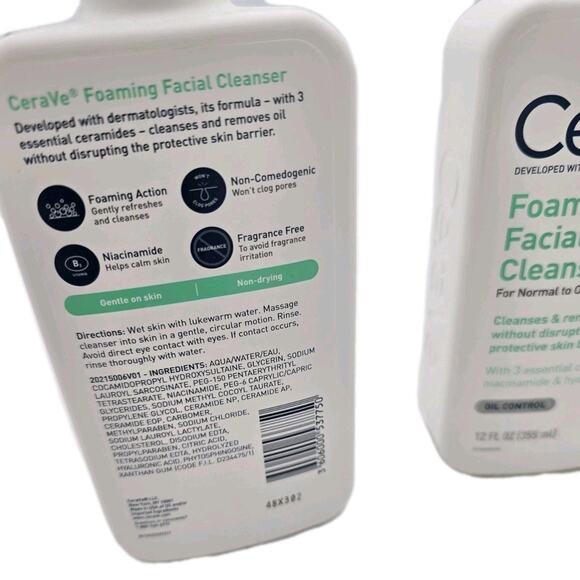CeraVe Daily Face Wash, Foaming Cleanser for Normal to Oily Ski ,12 fl oz 3 pack - Picture 2 of 3